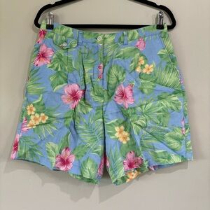 Lauren Ralph Lauren Womens 12 Floral 100% Linen Shorts Pleated Front Hawaiian 6"